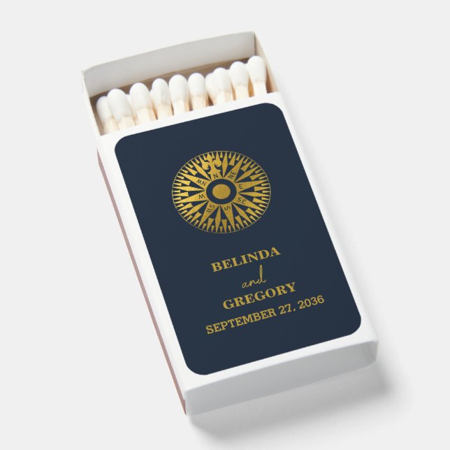 Destination Wedding Passport Compass Wedding Favor Matchboxes (Front Open)