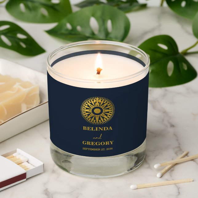 Destination Wedding Passport Compass Wedding Favor Scented Candle (Lit)