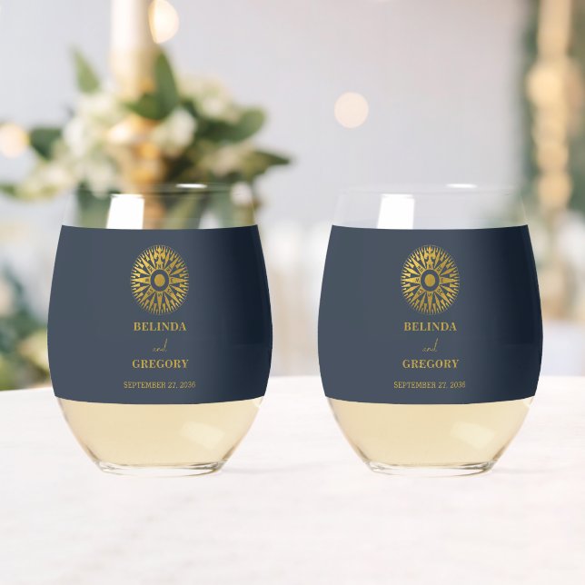Destination Wedding Passport Compass Wedding Favor Stemless Wine Glass (Insitu (Wedding))