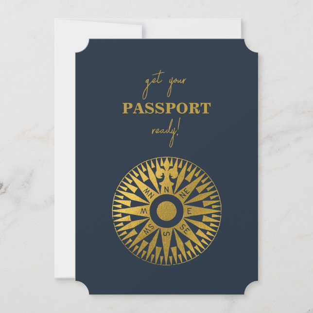 Destination Wedding Passport Compass Wedding  Invitation (Front)
