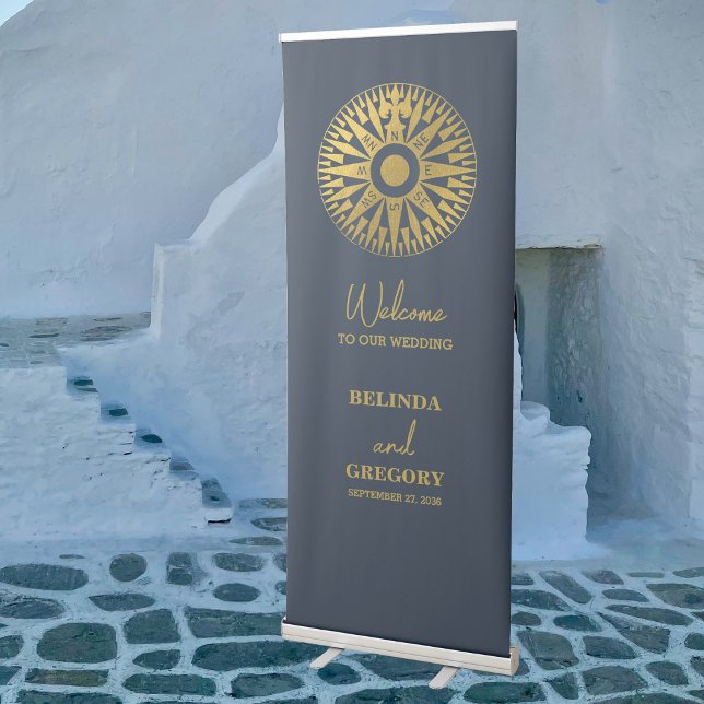 Destination Wedding Passport Compass Wedding Retractable Banner (Destination Wedding Passport Compass Wedding Retractable Banner)