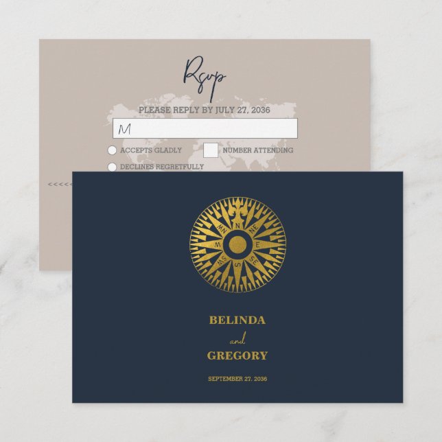Destination Wedding Passport Compass Wedding  RSVP Card (Front/Back)