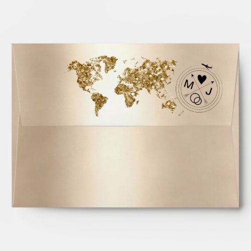 Destination Wedding Passport GlitterGold World Map Envelope