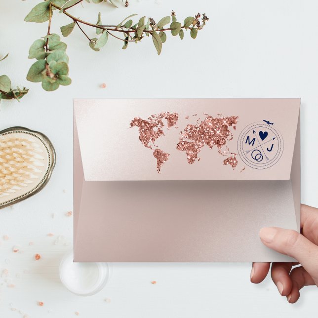Destination Wedding Passport GlitterGold World Map Envelope (Creator Uploaded)