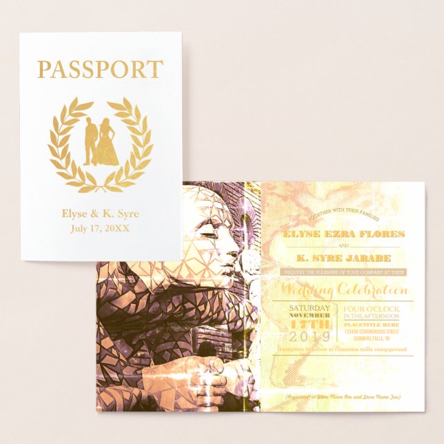 destination wedding passport gold foil card (Display)