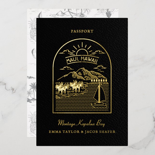 Destination Wedding Passport Save the Date Foil Invitation (Front/Back)