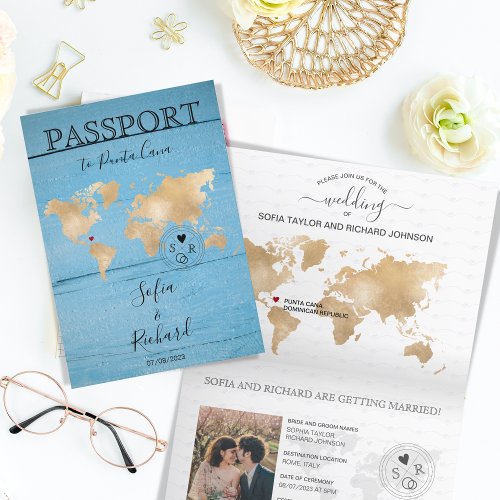 Destination Wedding Passport World Map Dominican Invitation