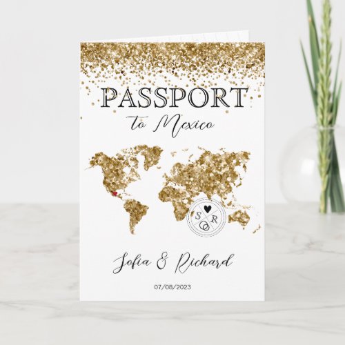 Destination Wedding Passport World Map Glitter  Invitation