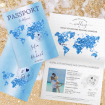 Destination Wedding Passport World Map Mexico Blue Invitation