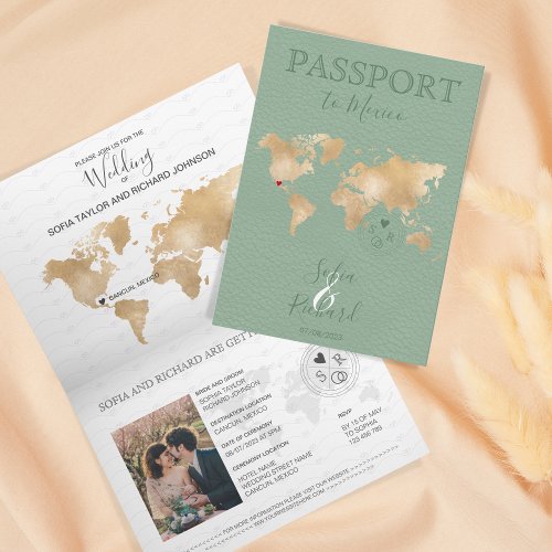 Destination Wedding Passport World Map Mexico Sage Invitation
