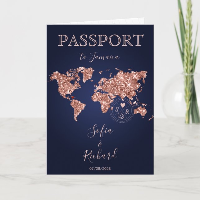 Destination Wedding Passport World Map Rose Gold  Invitation (Front)
