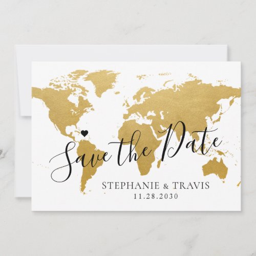 Destination Wedding Photo Save the Date Gold Map