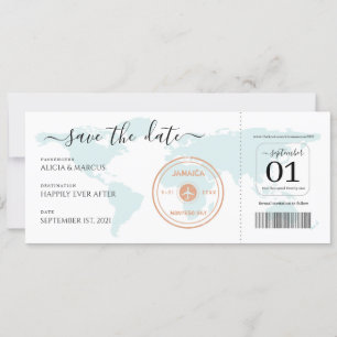 Destination Wedding Plane Ticket Save the Date Invitation