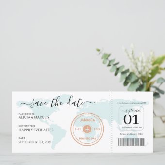 Destination Wedding Plane Ticket Save The Date Invitation 