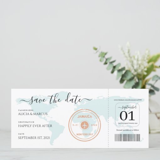 Destination Wedding Plane Ticket Save the Date Invitation | Zazzle