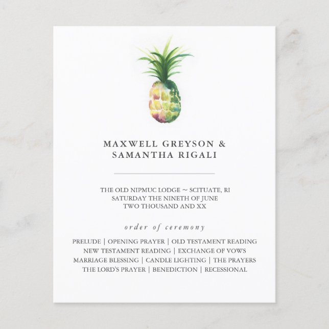 Destination Wedding Programs Watercolor Pineapple (Front)