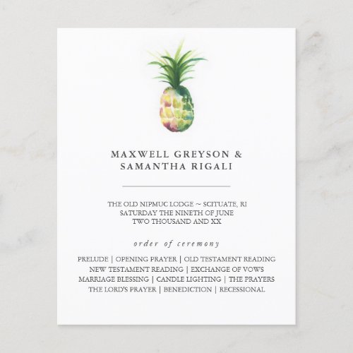 Destination Wedding Programs Watercolor Pineapple