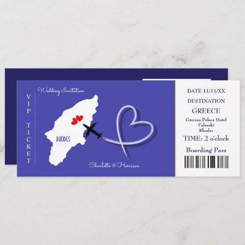 Destination Wedding Rhodes Greece Ticket Invitation