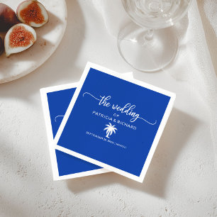 Destination Wedding Royal Blue and White Palm Tree Napkins