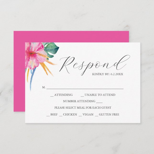 Destination Wedding RSVP Cards Vibrant Pink (Front/Back)