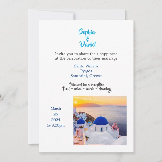 Destination Wedding - Santorini, Greece Invitation (Front)