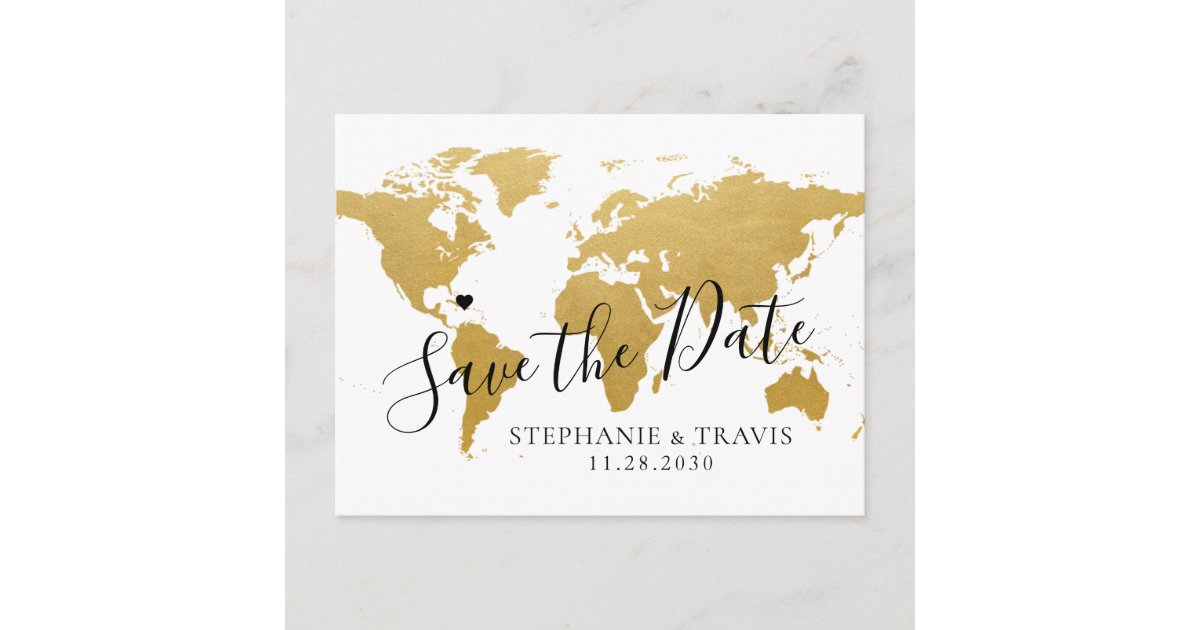 Destination Wedding Save The Date Gold Map Announcement