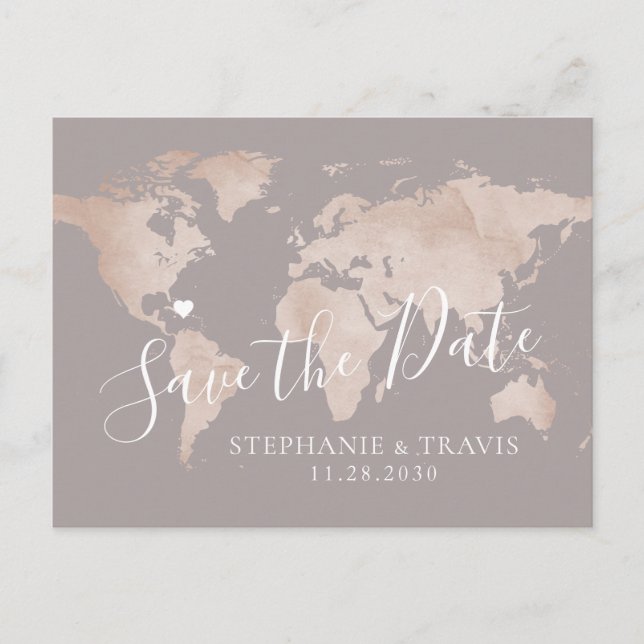 Destination Wedding Save the Date Mauve Map Announcement Postcard (Front)