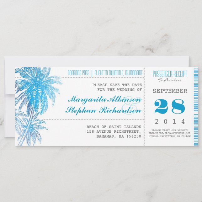 destination wedding save the date tickets pass (Front)