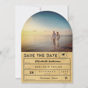 Destination Wedding Stylish Gold Luggage Tag Photo Save The Date