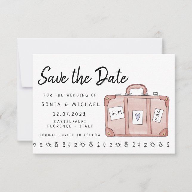 Destination Wedding Suitcase  Save The Date Card (Front)