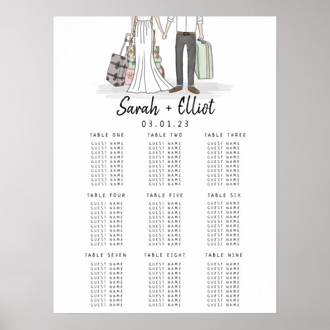 Destination Wedding Suitcase Table Plan Poster (Front)