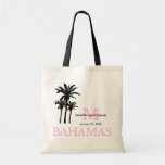 Destination Wedding Tote Bags Bahamas<br><div class="desc">Pink and black text with three silhouette palm trees and your wedding logo personalize these awesome wedding tote bags for beach weddings in the Bahamas. Elke Clarke © for MonogramGalleryGifts ©. You can give one tote bag to each guest as they check into the hotel as a welcome gift or...</div>