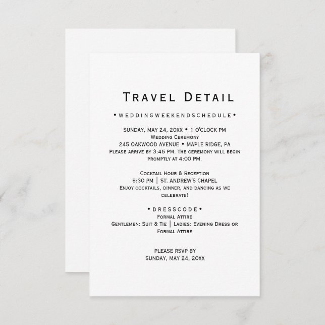Destination Wedding Travel Details Card (Front/Back)