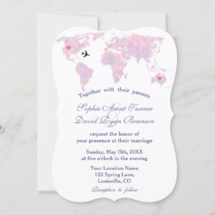 Destination Wedding Travel Watercolor World Map Invitation