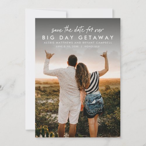 Destination wedding vertical photo save the date