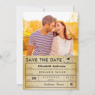 Destination Wedding Vintage Luggage Tag Photo Save The Date
