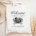 Destination Wedding Welcome Crab Tote Bag<br><div class="desc">This destination wedding hotel or favor bag features a vintage illustration of a crab under the word "welcome" in elegant script. Personalize it with your wedding location,  the names of the bride and groom,  and the wedding date.</div>