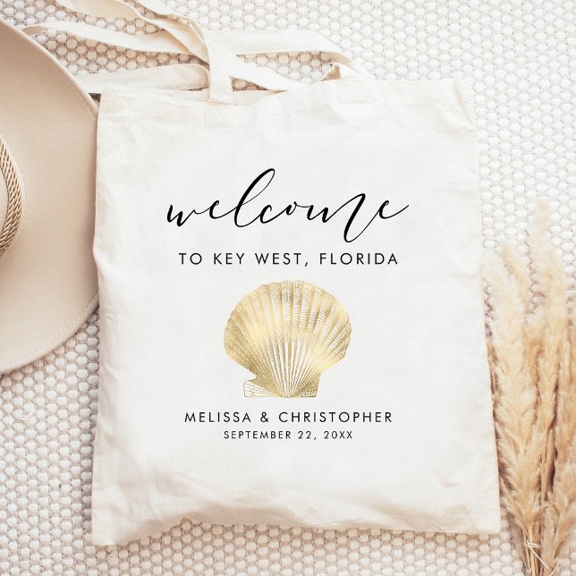 Destination Wedding Welcome Gold Scallop Seashell Tote Bag (Creator Uploaded)