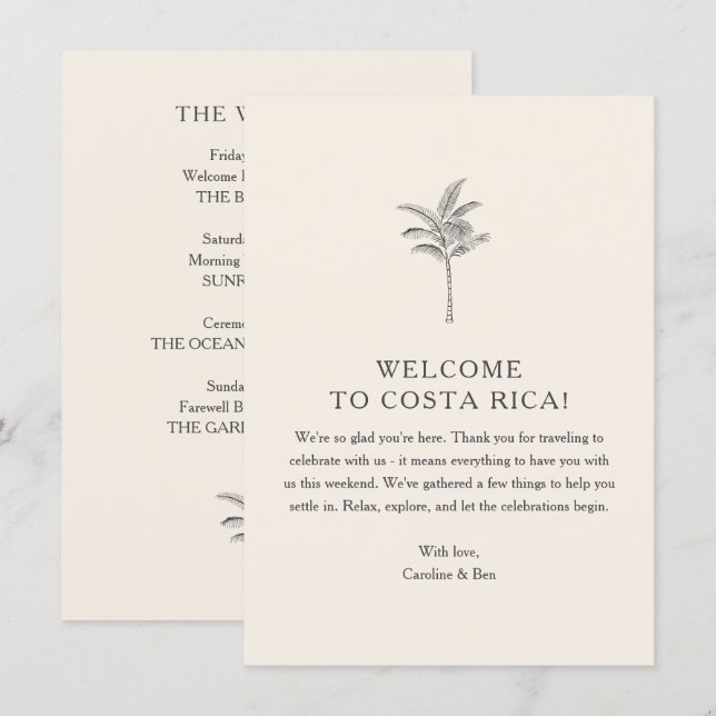 Destination Wedding Welcome Itinerary Palm Tree  (Front/Back)