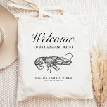 Destination Wedding Welcome Lobster Tote Bag<br><div class="desc">This destination wedding hotel or favor bag features a vintage illustration of a lobster under the word "welcome" in elegant script. Personalize it with your wedding location,  the names of the bride and groom,  and the wedding date.</div>