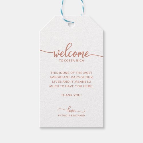 Destination Wedding Welcome Rose Gold Thank You Gift Tags