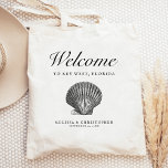 Destination Wedding Welcome Scallop Seashell Tote Bag<br><div class="desc">This destination wedding hotel or favor bag features a vintage illustration of a scallop seashell under the word "welcome" in elegant script. Personalize it with your wedding location,  the names of the bride and groom,  and the wedding date.</div>