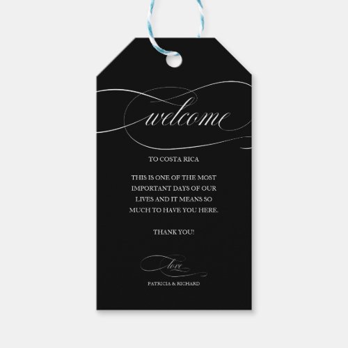 Destination Wedding Welcome Thank You Black Gift Tags