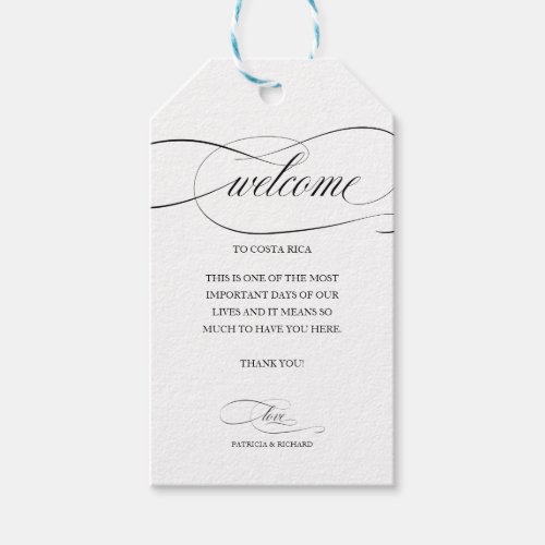 Destination Wedding Welcome Thank You Black Script Gift Tags