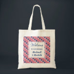 Destination Wedding Welcome USA AMERICA Custom Tote Bag<br><div class="desc">A great welcome gift for your guests at your AMERICAN destination wedding. Design shows flag of the USA in a tiled pattern, and a centre panel where you can customize your greeting, event and add your name(s) or text. Ideal Thank You gift when you add wedding information, beach accessories and...</div>