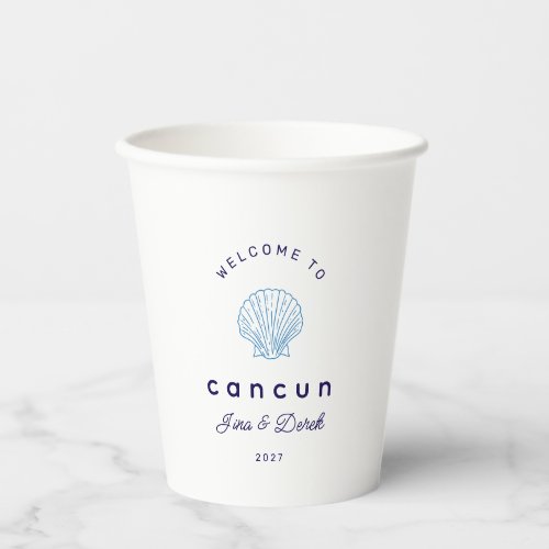 Destination Wedding White Blue Paper Cups