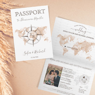 Destination Wedding World Map Passport Compass Invitation