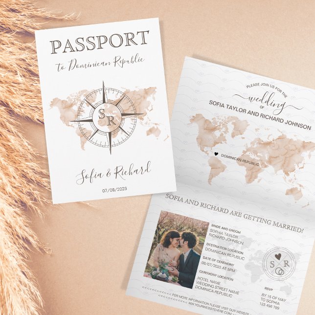 Destination Wedding World Map Passport Compass Invitation (Creator Uploaded)