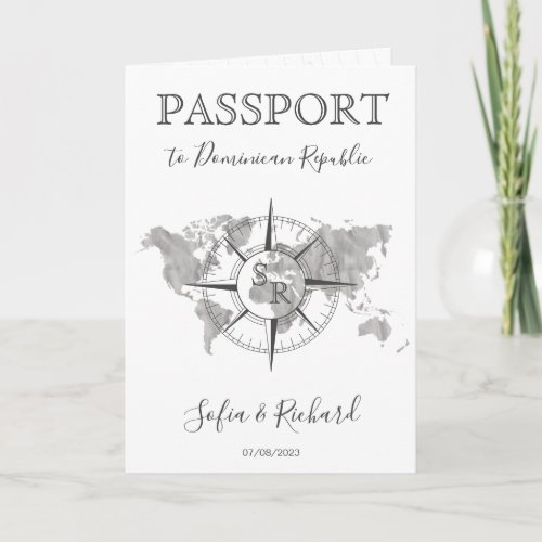 Destination Wedding World Map Passport Compass Invitation