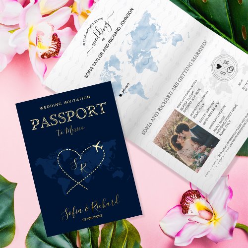 Destination Wedding World Map Passport Monogram  F Foil Greeting Card